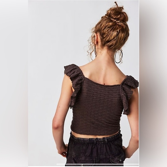 Free People Forever Now Crochet Ruffle Sleeve Top Large - Picture 2 of 7